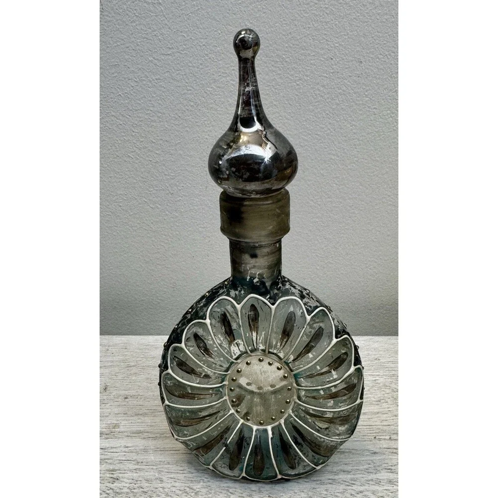 Vtg Italian Empoli Blue Silver Glass Vanity Bottle 9
